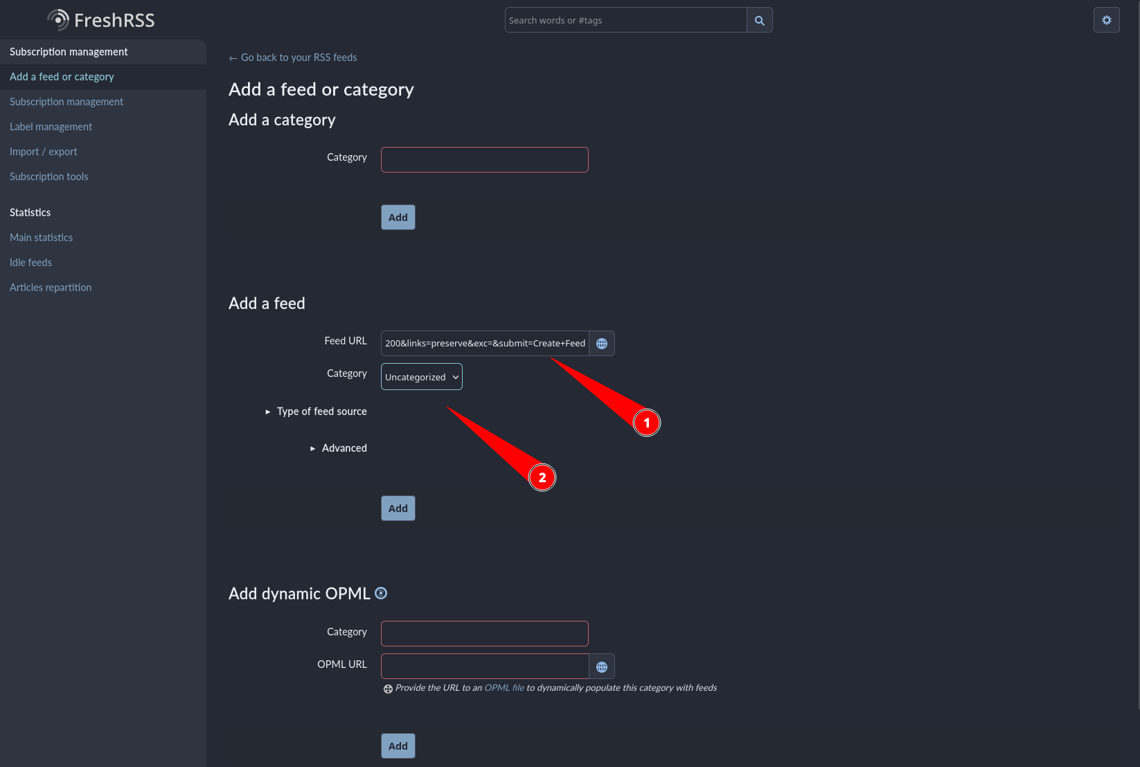 pasting the Full Text RSS feed into FreshRSS