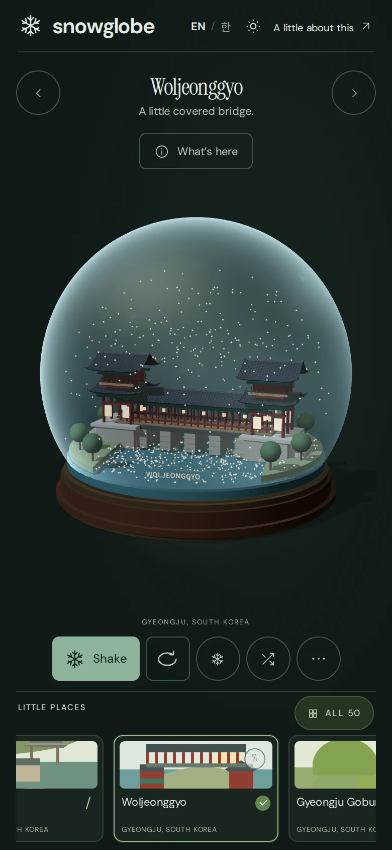 Woljeonggyo illuminated in dark mode on mobile